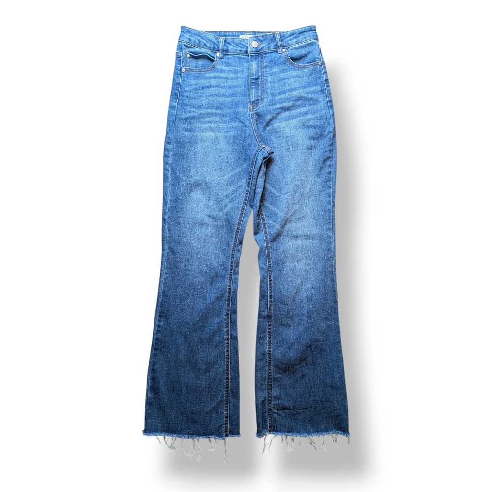 OAT New York Women's High Rise Flare Raw Hem Stretch Jeans Size 6